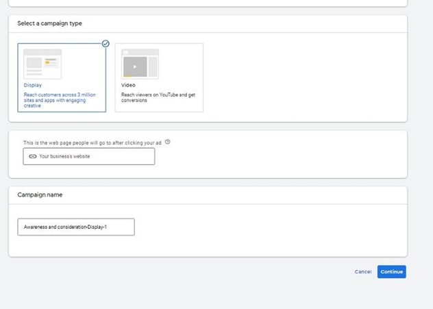 در مرحله بعدی لازم است که نام دامنه کسب و کارتان را به درستی وارد کرده و نام کمپین گوگل ادز را مشخص کنید.